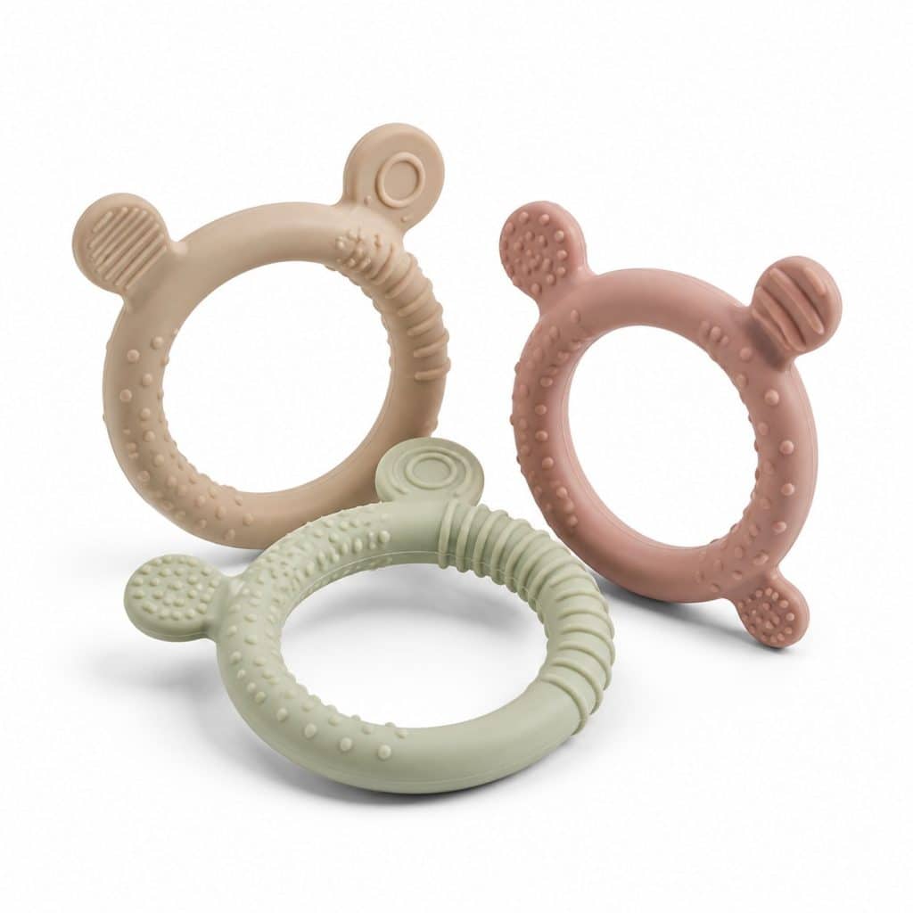 Lot de 3 anneaux de dentition silicone alimentaire présenté seul