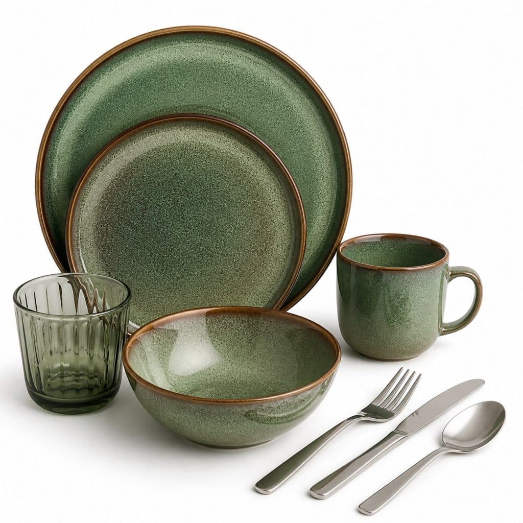 Set repas complet assiette, bol, couverts présenté seul